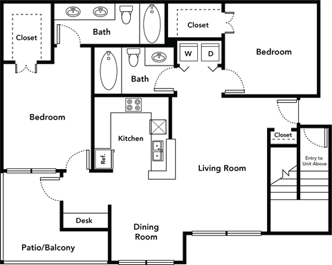 Floor plan for 2 beds, 2 baths, 1209 sqft